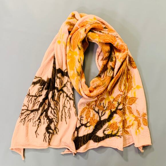 KAPITAL Pink Orange Brown Falling Leaves Tree Oversized Wool Scarf - Picture 2 of 4